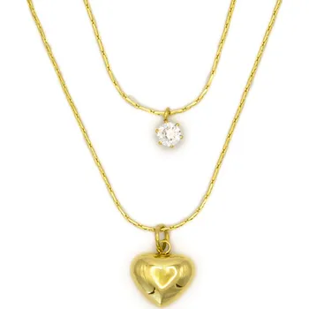 Řetízek BRUNOshop.cz Dvojitý náhrdelník PLNÉ SRDCE a KRYSTAL GOLD