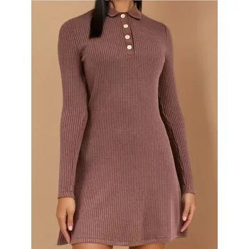 Dámské šaty Sinsay - Mini šaty s límečkem - burgundy - 162DF-83X - 162DF-83X-XXS