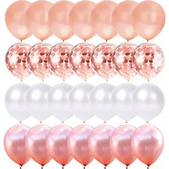 Balónek BALÓNKY sada BÍLÉ RŮŽOVÉ ZLATO s konfetami 24 ks