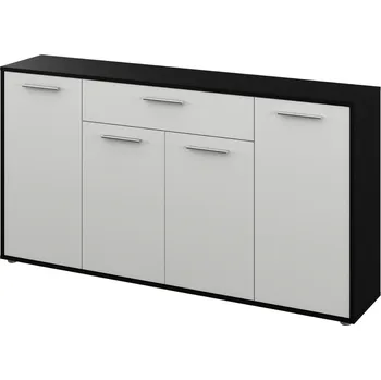 Komoda Čtyřdveřová černobílá komoda LUNIA s úložným prostorem 163x33x86 cm