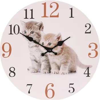 Hodiny Hodiny nástěnné - pr. 34 cm, MDF, zvídavá koťata