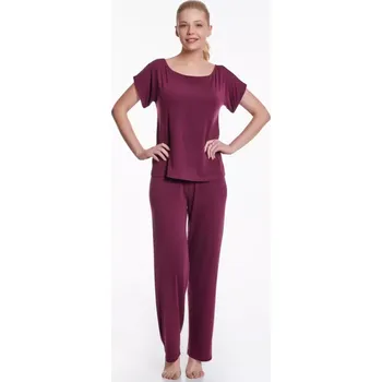 Dámské pyžamo Luisa Moretti Dámské bambusové pyžamo LIVIA, Bordó, V dárkovém boxu, Bambusové vlákno 100%, Krátký rukáv - vel. S