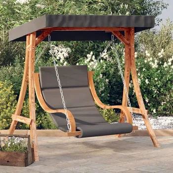 Zahradní houpačka vidaXL Houpací závěsné křeslo s poduškou a stříškou masivní smrk [3200629] Barva: antracitová