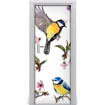 Fototapeta Samolepící fototapeta na dveře Ptáci a květiny 85x205 cm