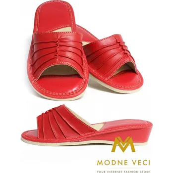 Dámské pantofle Papuče dámské kožené-model 9 červené podpatek, VELIKOST 40