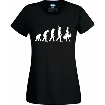 Dámské tričko Evoluce shopaholika (Skladem XS-4XL) (Velikost: 4XL, Barva: Černá)