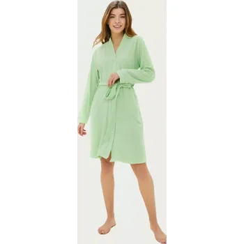 Dámský župan Luisa Moretti Dámský župan na knoflíky GABRIELLA, Světle zelená, 220 g / m², Bavlna 80% / polyester 20%, Krátký - vel. L