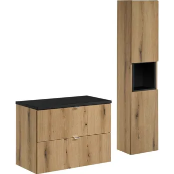 Koupelnová sestava Nova Oak I s deskou a skříňkami 80 cm dub evoke/černá