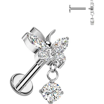 Piercing Šperky4U Piercing do brady - labreta s motýlkem TITAN, 1,2 x 6 mm - TIT1535-1206