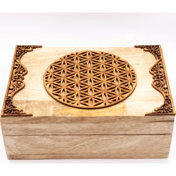 Úložný box Milujeme Kameny Truhlička - dřevěná vyřezávaná - Květ života – VADA VAD518 505852