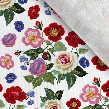 Teplákovina Takoy 150 cm výšivka květiny růže potisk