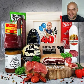 Dárkový potravinový koš Persi - Gurmán Bedna s Karikaturou