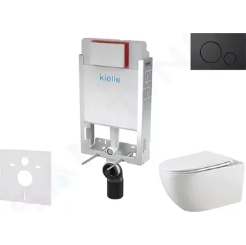 Klozet kielle Set předstěnové instalace, klozetu Gaia, sedátka softclose a tlačítka Gemini IV, matná černá 30505SZ51