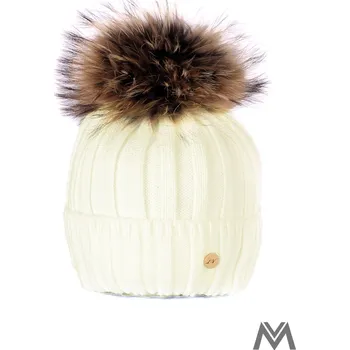 Čepice Dámská čepice s bambulí z pravé kožušiny Andrea - máslová, Varianta: Čepice, VELIKOST UNI