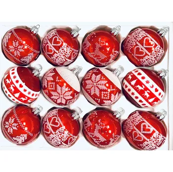 Vánoční ozdoba IRISA Skleněná ozdoba SADA Hamar 7 cm, balení 12 ks červená Velikost: 7 cm, Balení: 12ks, Barva: červená