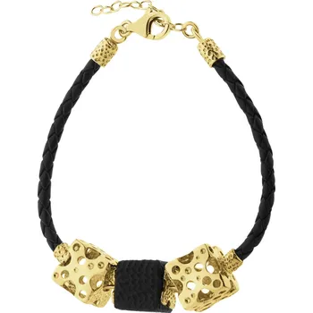 Náramek Pozlacený stříbrný náramek s jantarem - čtverce - AP541-5777