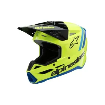 Helma na motorku Dětská Mx Helma Alpinestars SM3 Youth Radium Helmet Yellow Fluo/Black/Blue Glossy, Velikost YS (48-49cm)