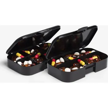 Úložný box SmartShake Pill Box Organizer, set dvou zásobníků na kapsle, černý