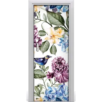 Fototapeta Samolepící fototapeta na dveře květiny a ptáci 75x205 cm