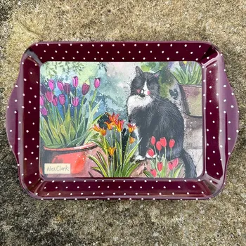 Tác Cat and Tulips 14 x 21 cm, Alex Clark (Podnos s kočkou, kočka)