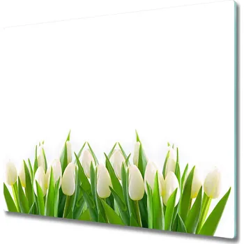 Kuchyňské prkénko Skleněná krájecí deska Bílé tulipány 60x52 cm