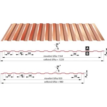 plechová krytina SATJAM Trapézové plechy T8 T8 0,50 mm 97/1164 PES 25 RAL 8017 Hnědá