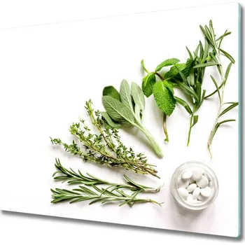 Kuchyňské prkénko Skleněná krájecí deska byliny 60x52 cm