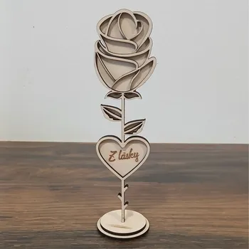 umělá květina Dřevěná růže z lásky na podstavci I.