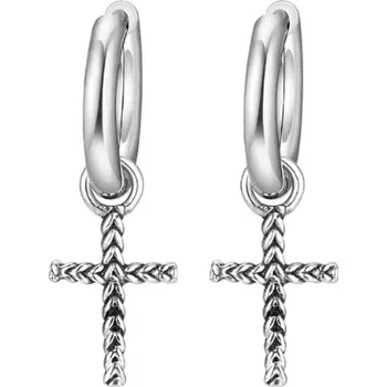 Náušnice B-TOP Náušnice kroužky z nerezové oceli s přívěsky Křížků