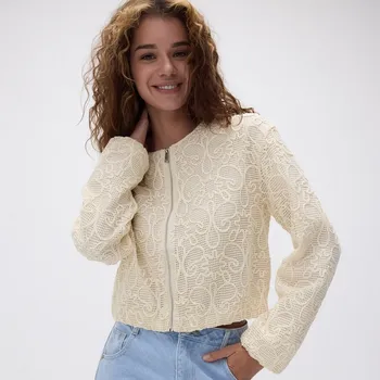 Dámský kabát Reserved - Bunda bomber s ozdobnou výšivkou - krémová - YT714-01X - YT714-01X-S