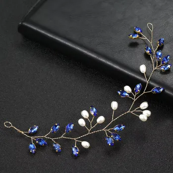 Ozdoba do vlasů B-TOP Ozdoba do vlasů s barevnými krystaly a bílými perlami Druh barvy: Modrá