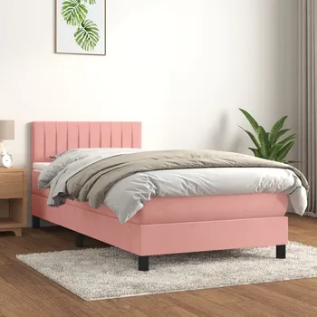 Postel vidaXL Box spring postel s matrací 100x200 cm samet [3141407] Barva: Růžová