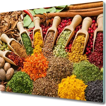 Kuchyňské prkénko Skleněná krájecí deska Barevné koření 60x52 cm