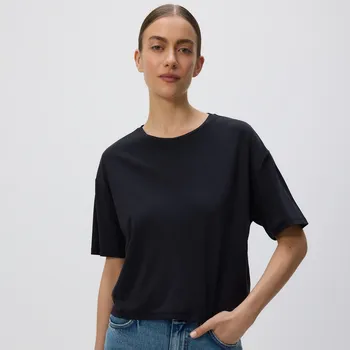 Dámské oblečení Reserved - Krátké modalové tričko - tmavě šedá - ZR413-90X - ZR413-90X-XL