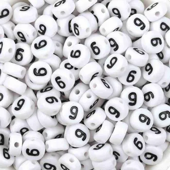 Dětské navlékací korálky Pro Háčkování Korálek - bílá lentilka s číslem 6, 10 ks