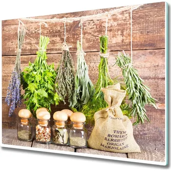 Kuchyňské prkénko Skleněná krájecí deska Byliny na řetězec 60x52 cm