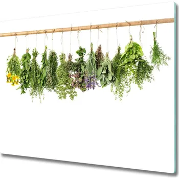 Kuchyňské prkénko Skleněná krájecí deska Byliny na řetězec 60x52 cm