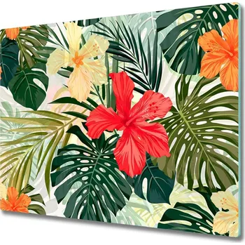 Kuchyňské prkénko Skleněná krájecí deska Havajské květiny 60x52 cm