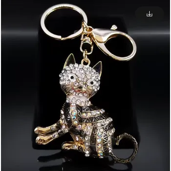 B-TOP Přívěsek na klíče, kabelku Kočka s krystaly