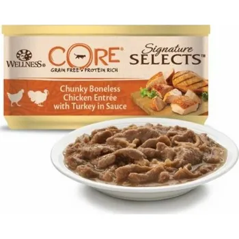 Krmivo pro kočku Wellness Core Konzerva Wellness Cat Selects Shredded Kuře s krůtou v omáčce 79g
