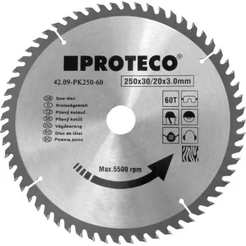 Pilový kotouč Pilový kotouč PROTECO SK 250x3,0x30 60z + redukce 30/20mm