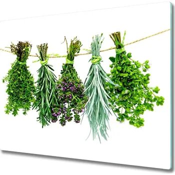 Kuchyňské prkénko Skleněná krájecí deska Byliny na řetězec 60x52 cm