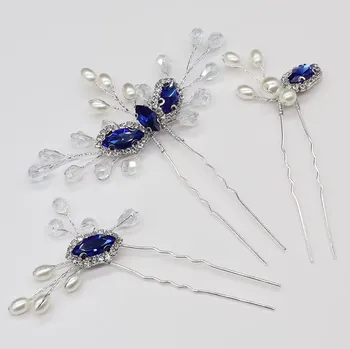 Souprava šperků B-TOP Sada 3 ks vlásenek s modrými krystaly