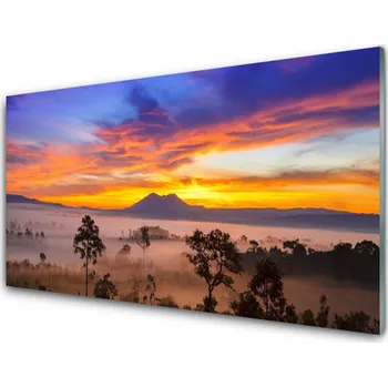 Obraz Obraz na skle Stromy Mlha Krajina 125x50 cm 2 Přívěsky