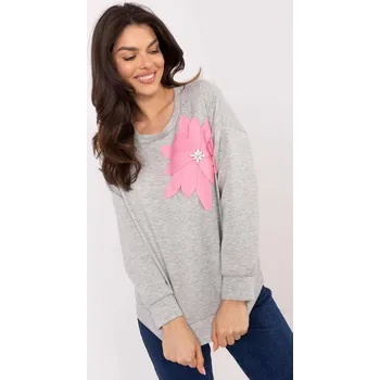 Dámská mikina Mikina s květinovou aplikací vpředu model 09805 šedá