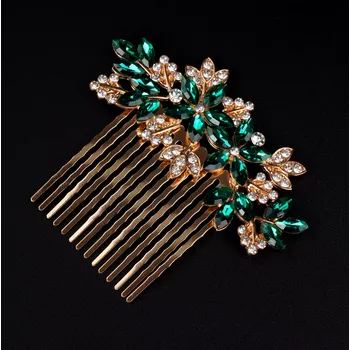 Ozdoba do vlasů B-TOP Pozlacený hřeben do vlasů s krystaly a lístky Druh barvy: Zelená