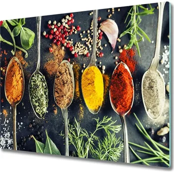 Kuchyňské prkénko Skleněná krájecí deska Barevné koření 60x52 cm