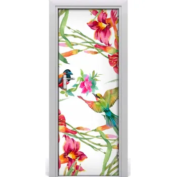 Fototapeta Samolepící fototapeta na dveře Ptáci a květiny 95x205 cm
