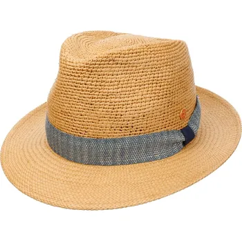 Klobouk Exkluzivní panamský crochet klobouk Fedora s modrou stuhou - Mayser Manuel Velikost: 61 cm (XL)