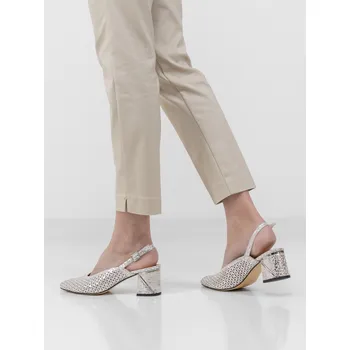 Dámské lodičky Guero dámské kožené lodičky s volnou patou G680-053 béžovo/stříbrné Velikost: 40